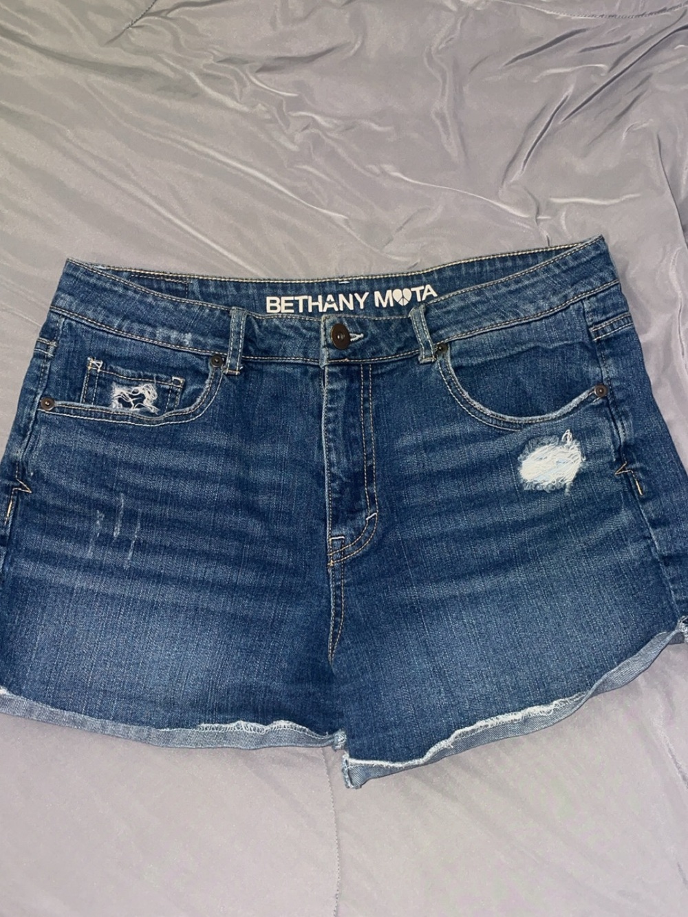 Bethany Mota Medium Dark Blue Distressed Denim Shorts